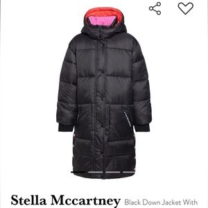 Stella Mccartney Black Down Jacket With
Multicolored Band On The Back